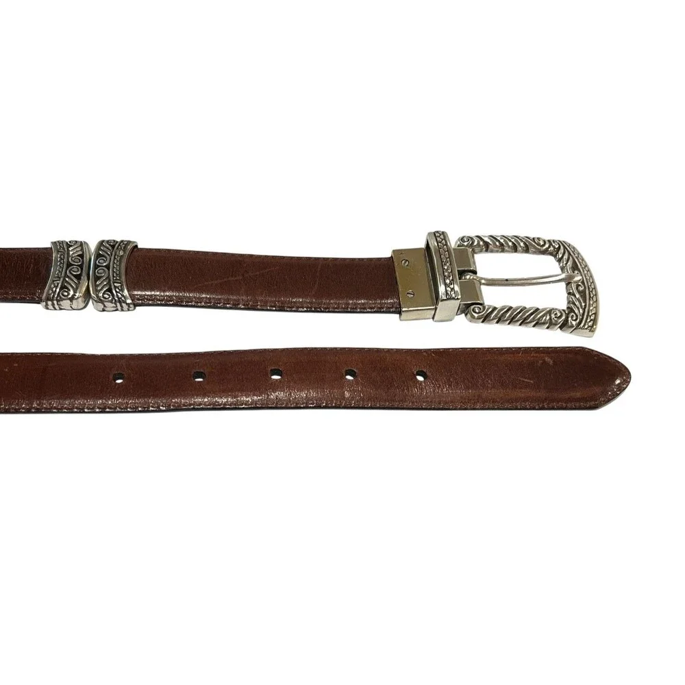 Brighton Vintage Reversible Smooth Brown / Croc Brown Leather Belt Silver Buckle